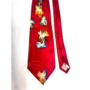 Pierre Balmain Vintage Silk Tie Red Floral Tropical Hibiscus Men's Necktie